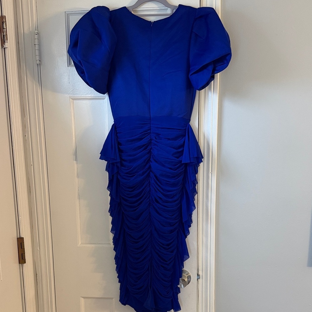 Royal Blue Puff Sleeve Midi Dress NWOT - Picture 3 of 3
